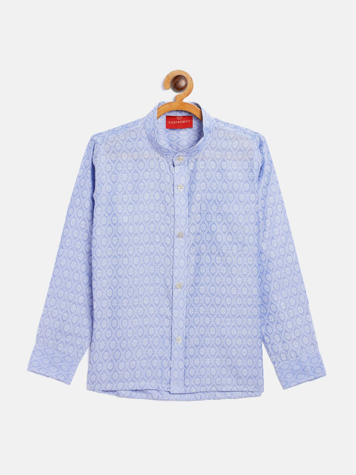 VASTRAMAY Boys' Lavender Jacquard Ethnic Shirt - qivii