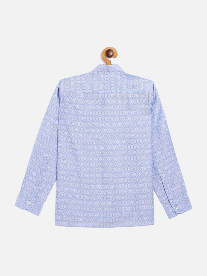 VASTRAMAY Boys' Lavender Jacquard Ethnic Shirt - qivii