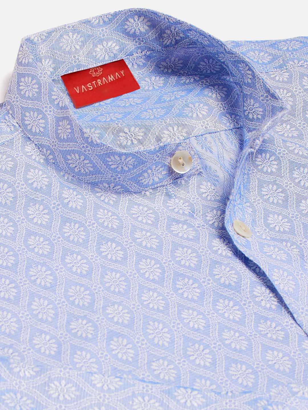 VASTRAMAY Boys' Lavender Jacquard Ethnic Shirt - qivii