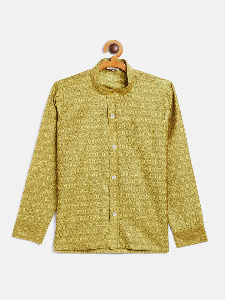 VASTRAMAY Boys' Yellow Jacquard Ethnic Shirt - qivii