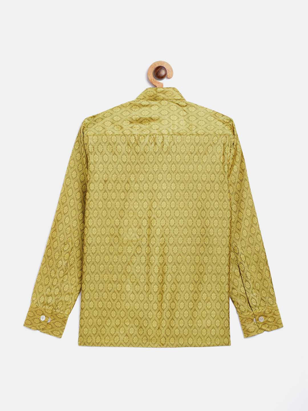 VASTRAMAY Boys' Yellow Jacquard Ethnic Shirt - qivii