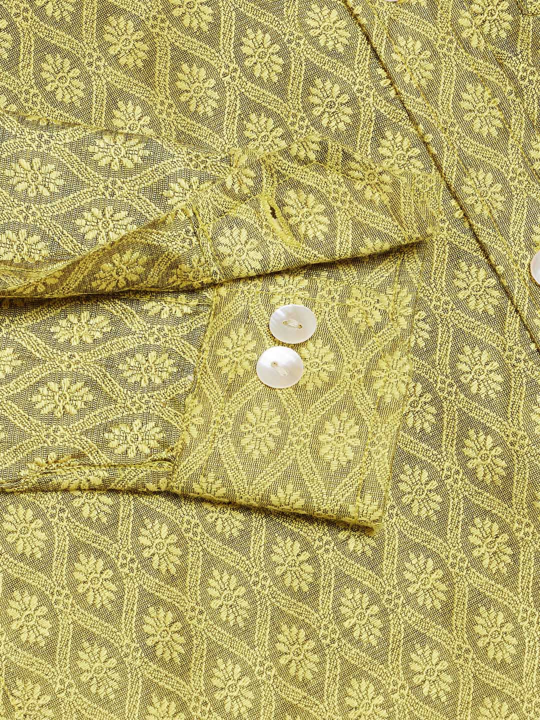 VASTRAMAY Boys' Yellow Jacquard Ethnic Shirt - qivii