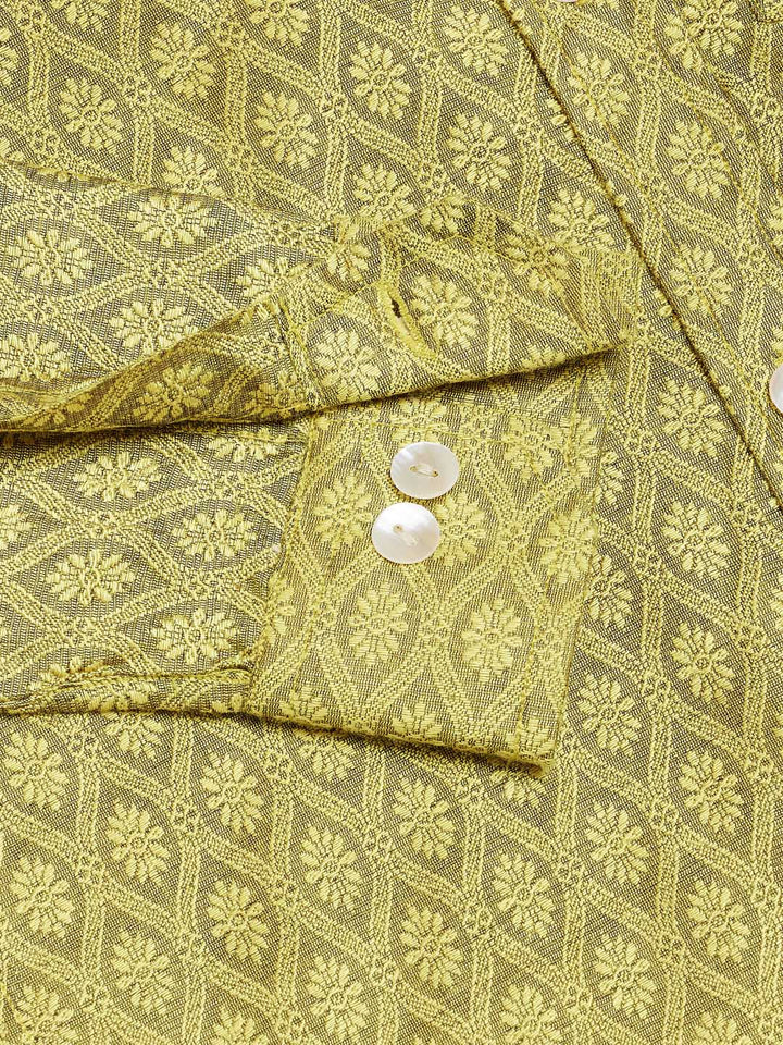 VASTRAMAY Boys' Yellow Jacquard Ethnic Shirt - qivii