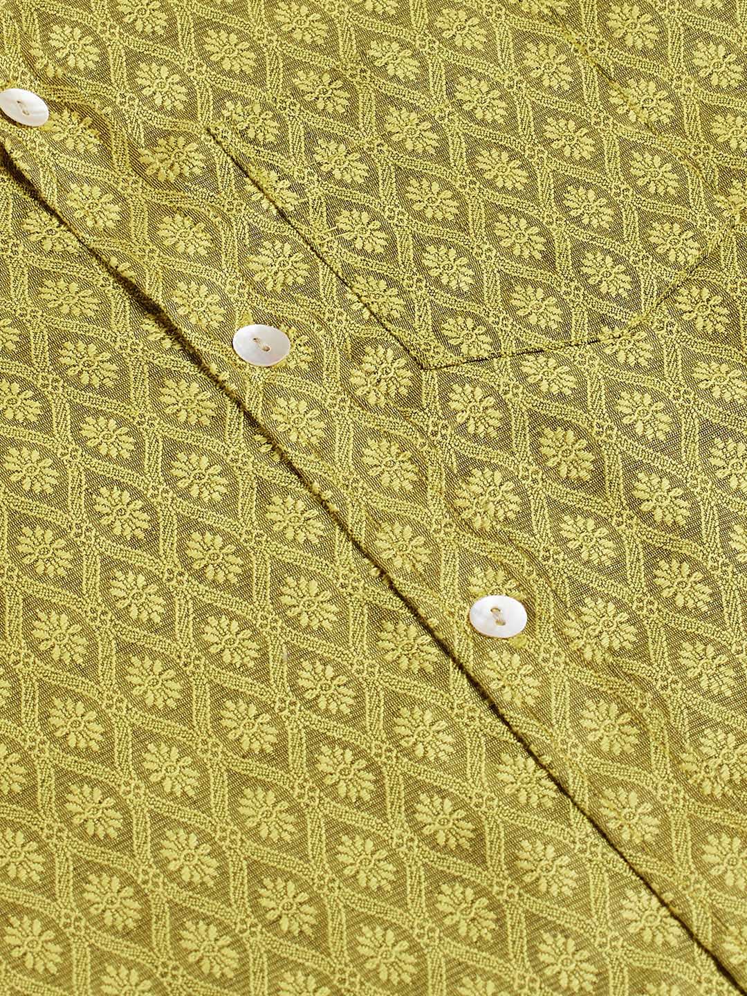 VASTRAMAY Boys' Yellow Jacquard Ethnic Shirt - qivii