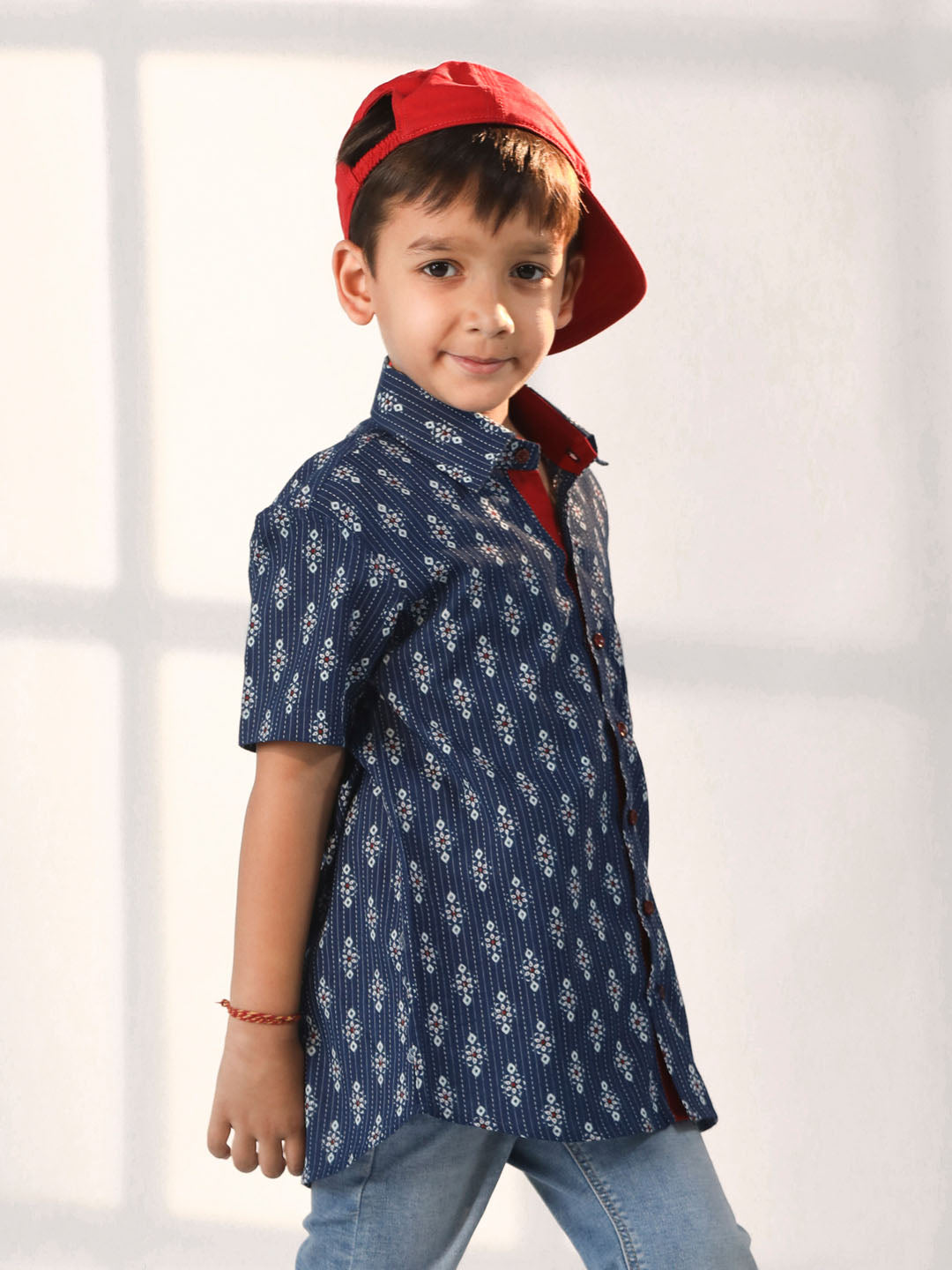 VASTRAMAY Boys' Navy Blue Ethnic Shirt - qivii