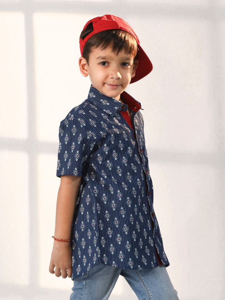 VASTRAMAY Boys' Navy Blue Ethnic Shirt - qivii