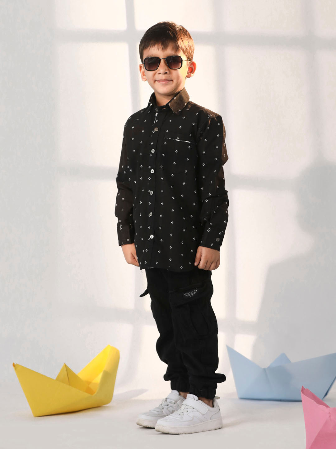 VASTRAMAY Boys' Black Ethnic Shirt - qivii