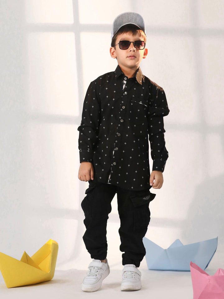 VASTRAMAY Boys' Black Ethnic Shirt - qivii