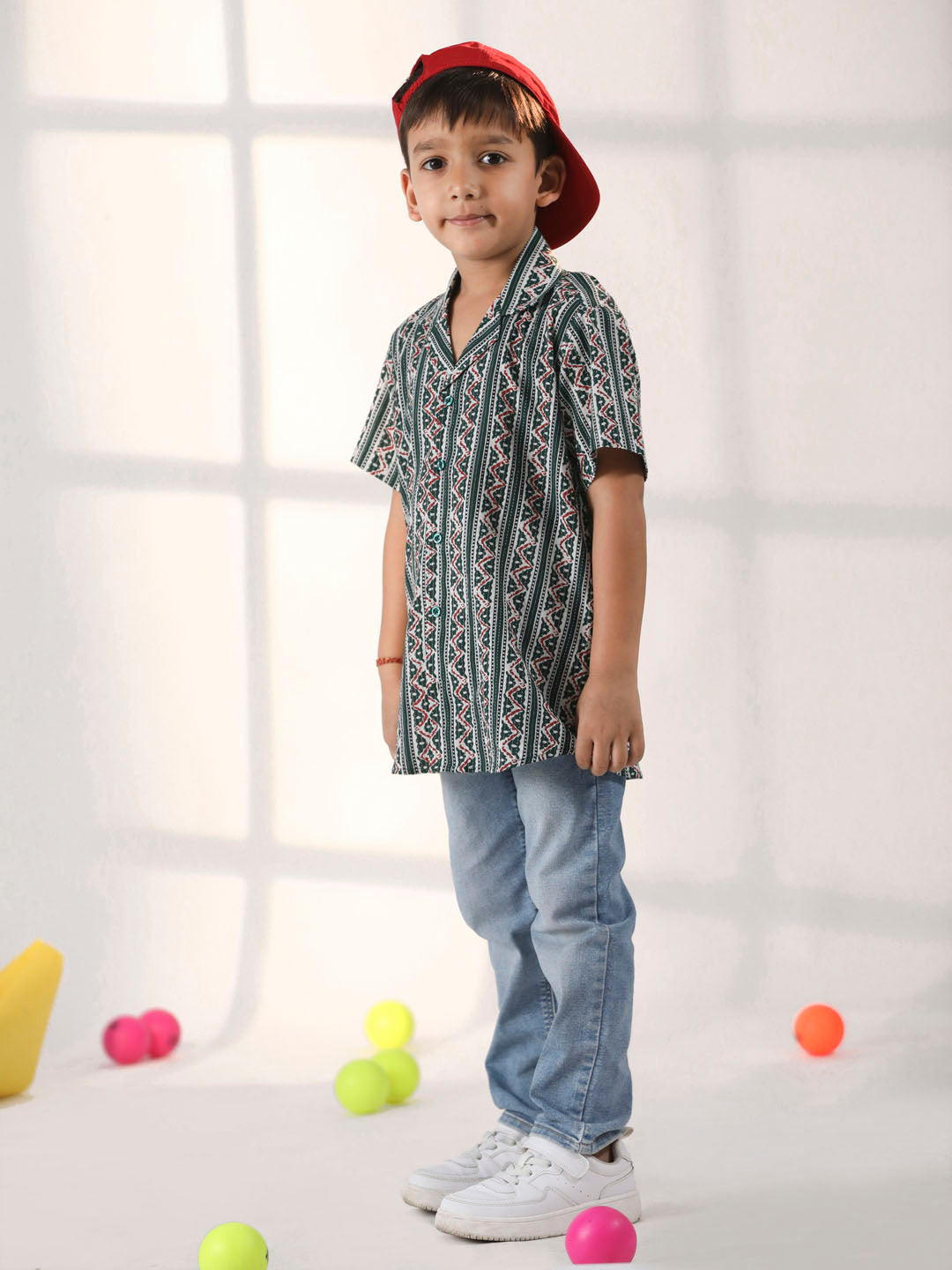 VASTRAMAY Boys' Bottle Green Ethnic Shirt - qivii