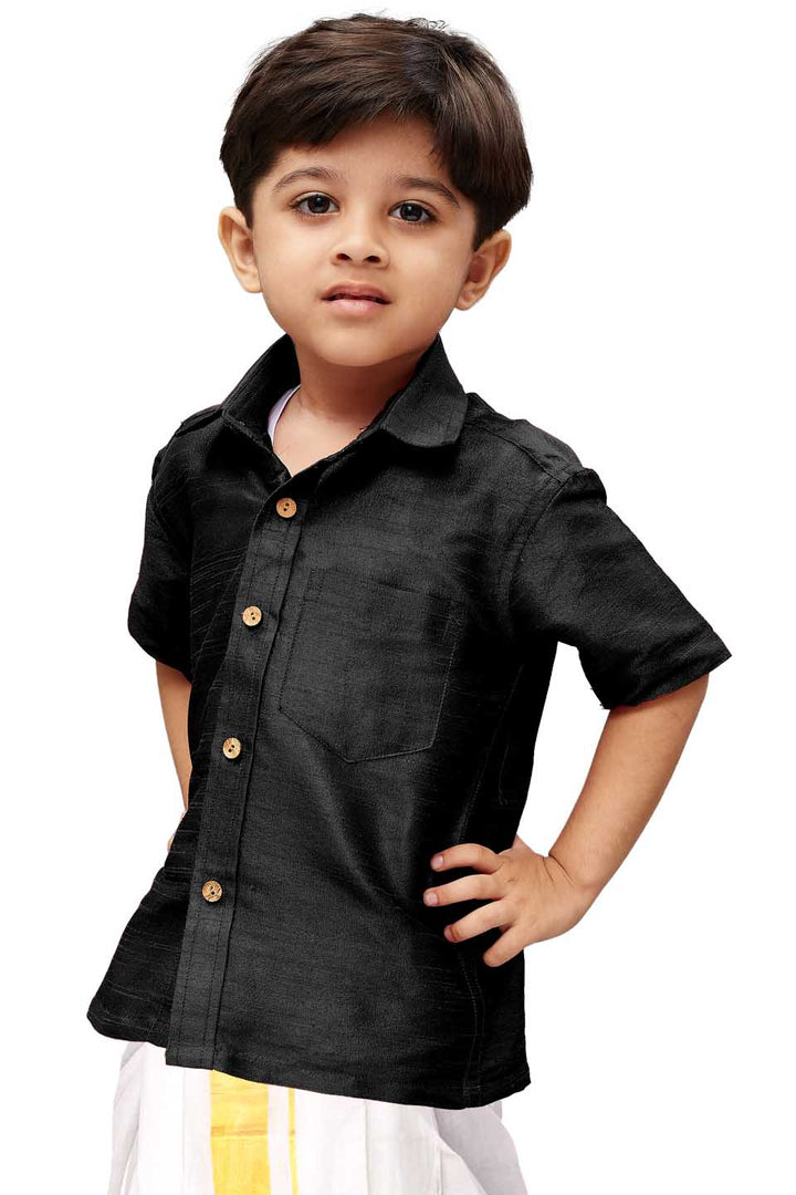 Vastramay Boys Black Opaque Ethnic Shirt - qivii