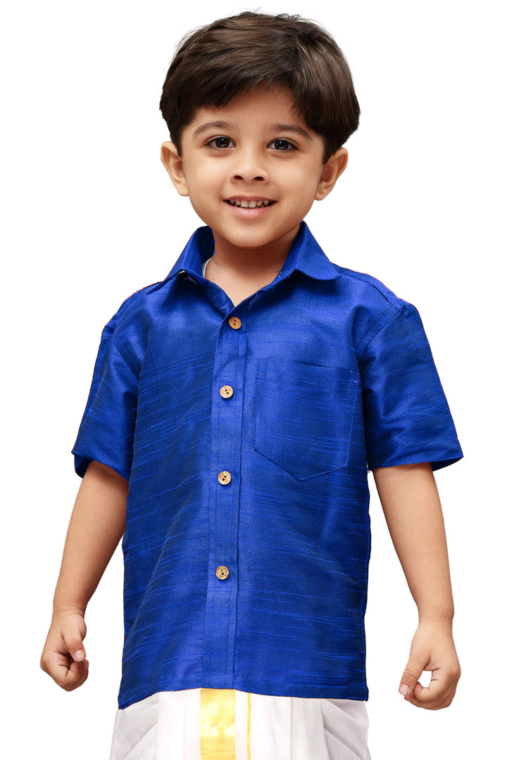 VASTRAMAY Boys  Royal Blue Opaque Ethnic Shirt - qivii