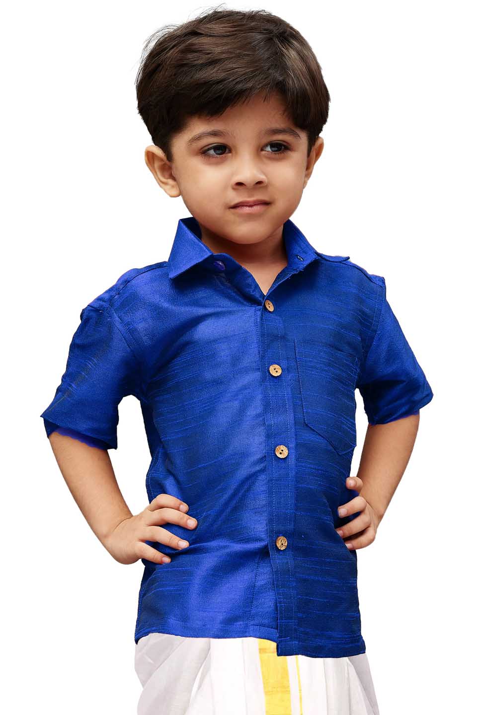 VASTRAMAY Boys  Royal Blue Opaque Ethnic Shirt - qivii