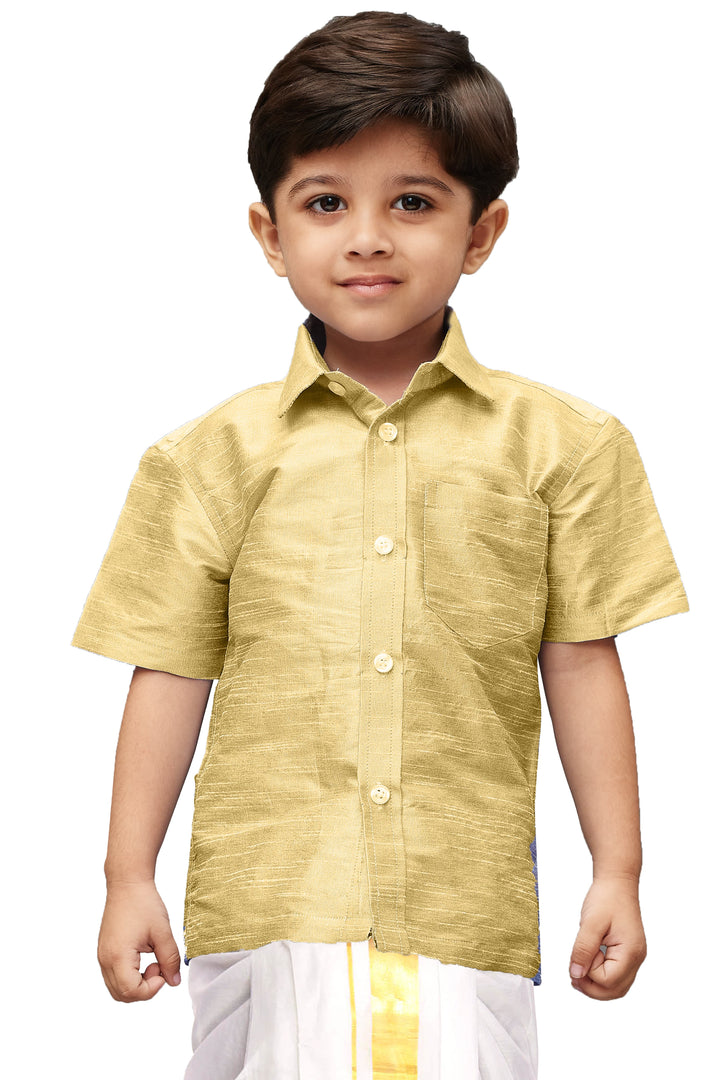VASTRAMAY Boys  Gold Opaque Ethnic Shirt - qivii