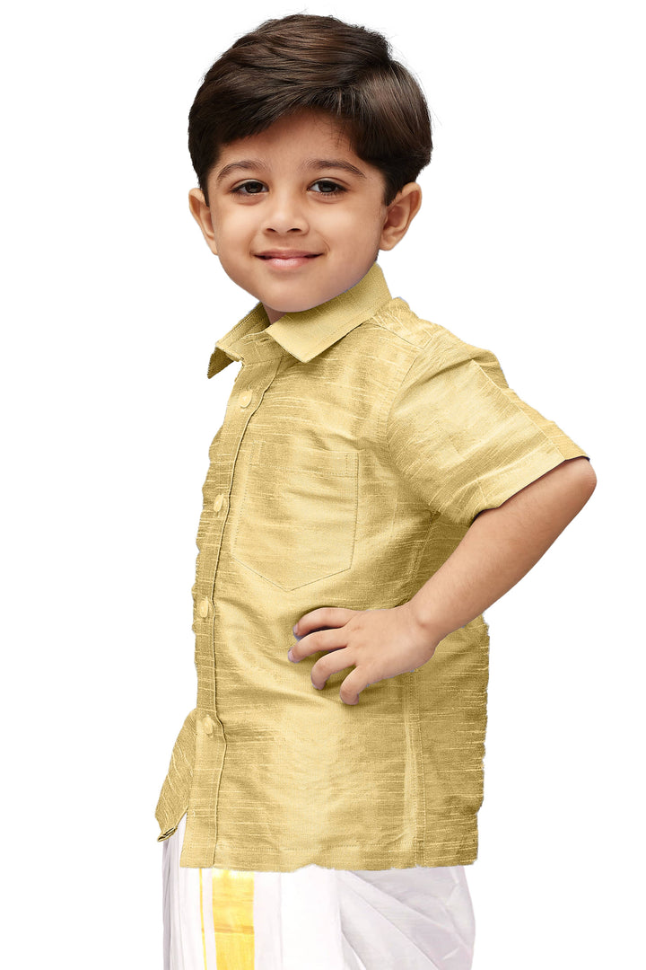VASTRAMAY Boys  Gold Opaque Ethnic Shirt - qivii