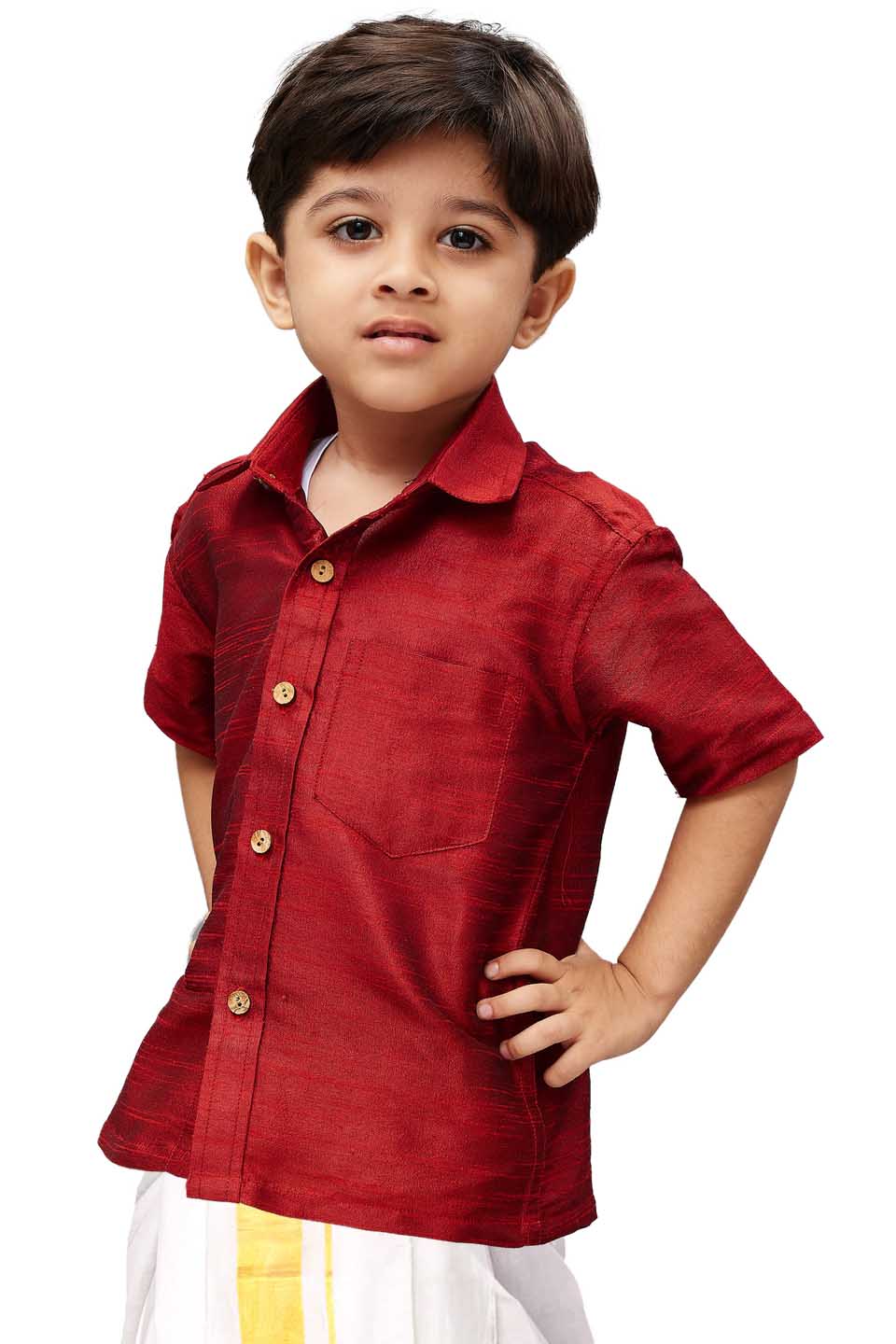 VASTRAMAY Boys Maroon Gold Opaque Ethnic Shirt - qivii