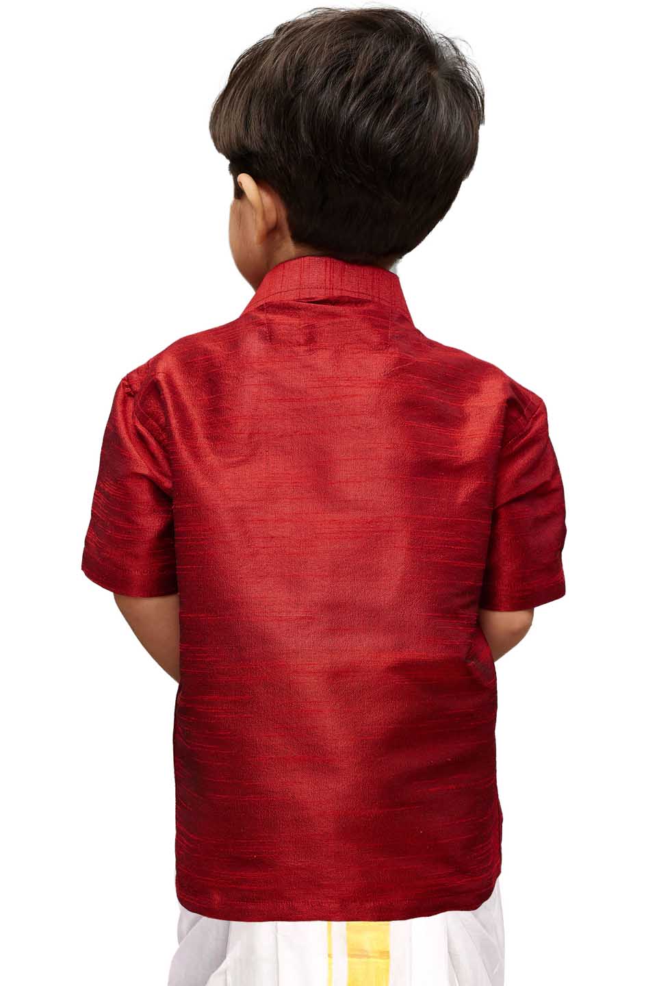 VASTRAMAY Boys Maroon Gold Opaque Ethnic Shirt - qivii