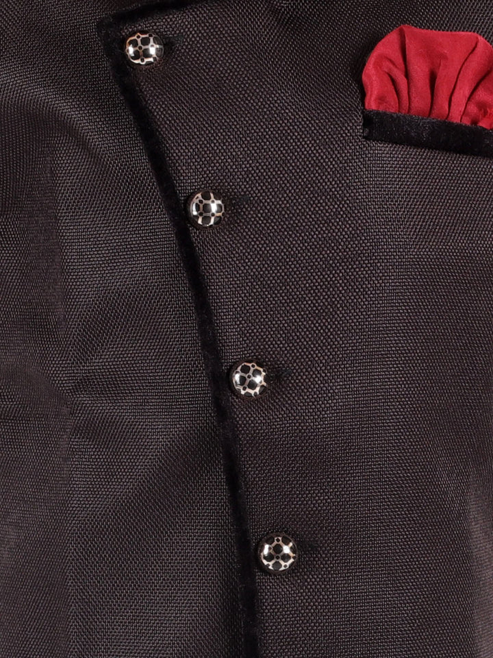 Vastramay Boys' Black Cotton Blend Sherwani And Pant Set - qivii