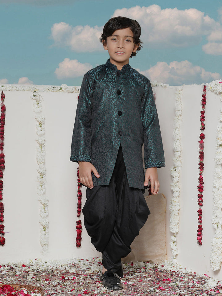 VASTRAMAY Boys' Turquoise Blue  Silk Blend Sherwani - qivii