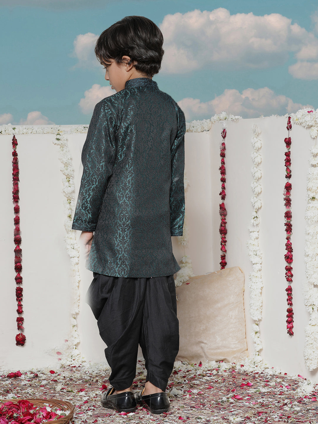 VASTRAMAY Boys' Turquoise Blue  Silk Blend Sherwani - qivii