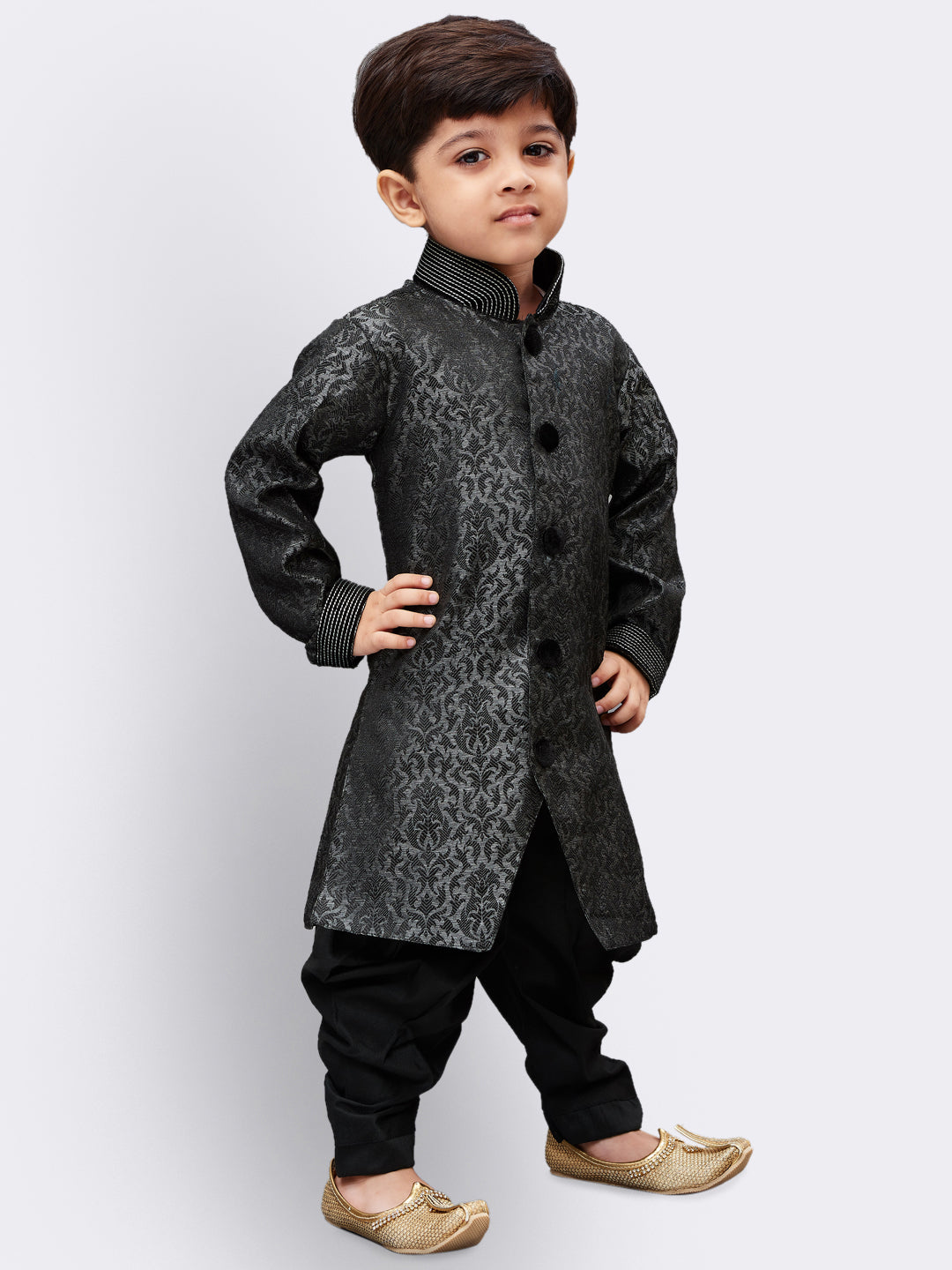 VASTRAMAY Boys' Grey Silk Blend Sherwani - qivii