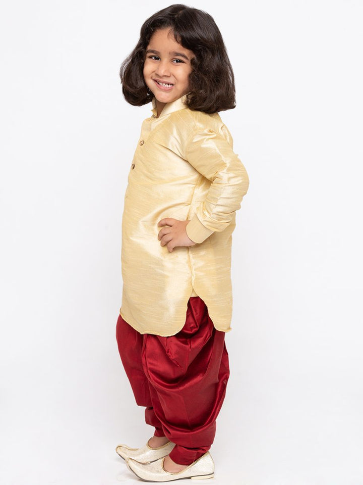 VASTRAMAY Boys' Gold Cotton Silk Kurta and Dhoti Pant Set - qivii