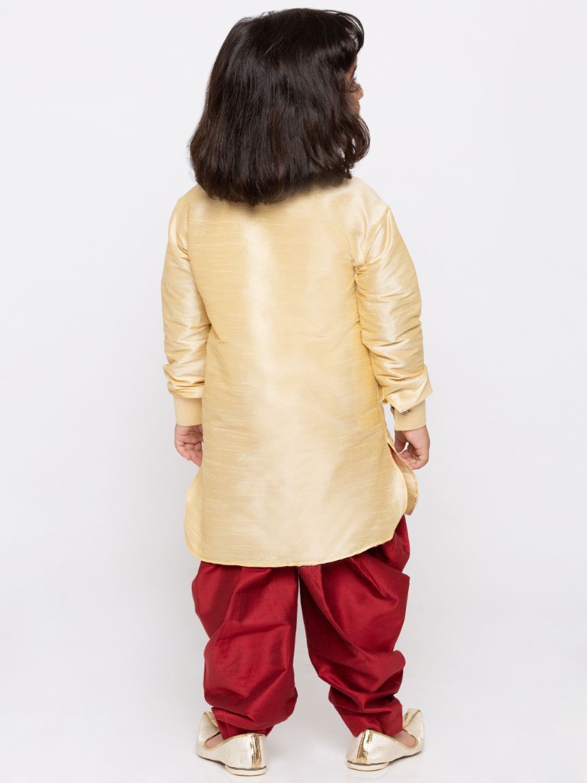 VASTRAMAY Boys' Gold Cotton Silk Kurta and Dhoti Pant Set - qivii