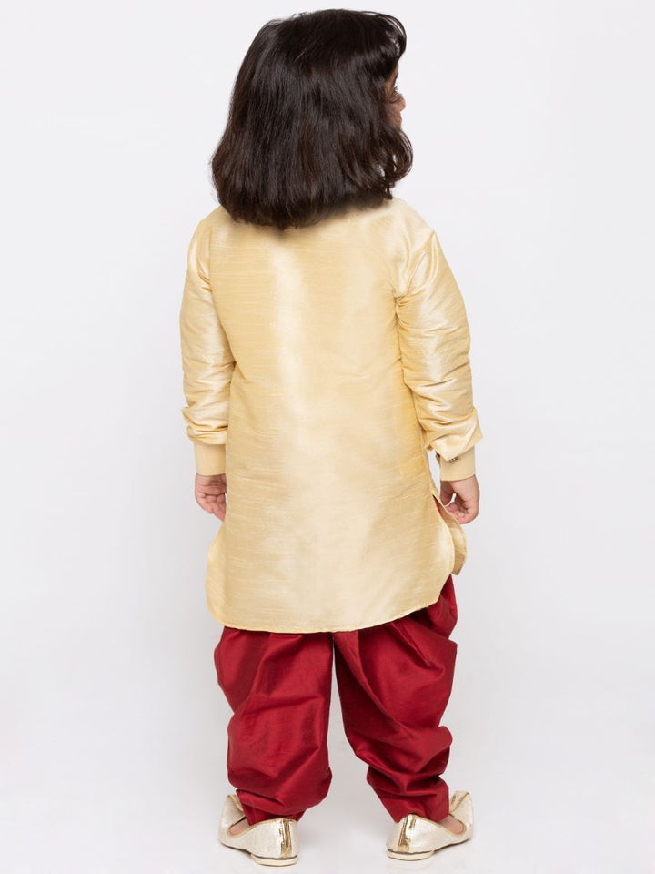 VASTRAMAY Boys' Gold Cotton Silk Kurta and Dhoti Pant Set - qivii