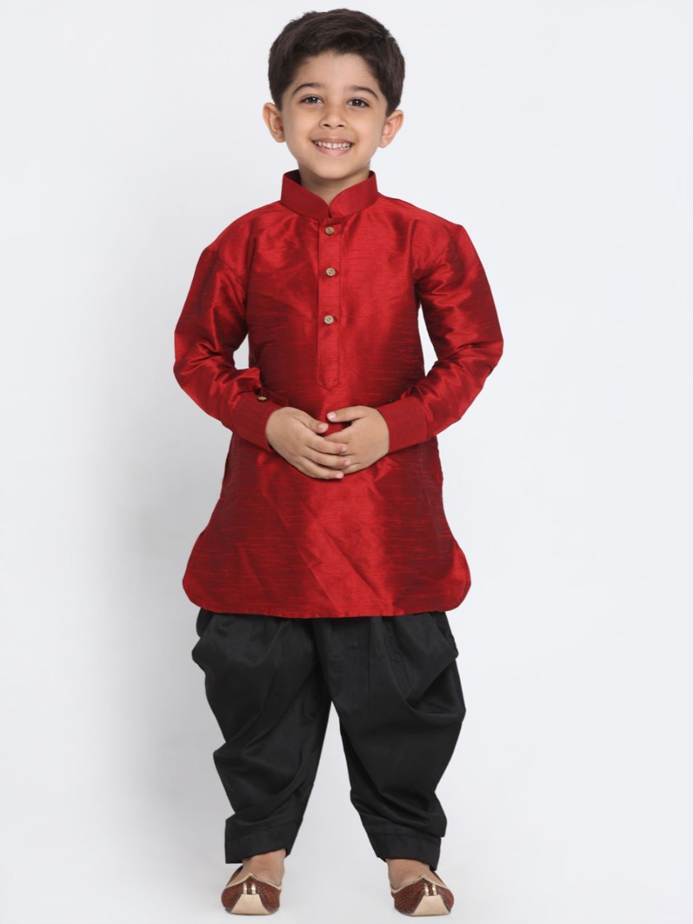 VASTRAMAY Boys' Maroon Cotton Silk Kurta and Dhoti Pant Set - qivii
