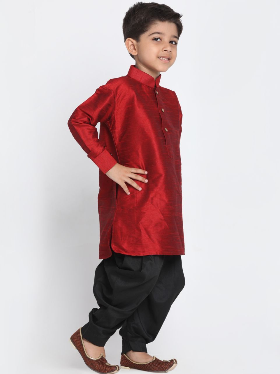 VASTRAMAY Boys' Maroon Cotton Silk Kurta and Dhoti Pant Set - qivii