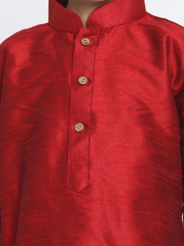 VASTRAMAY Boys' Maroon Cotton Silk Kurta and Dhoti Pant Set - qivii