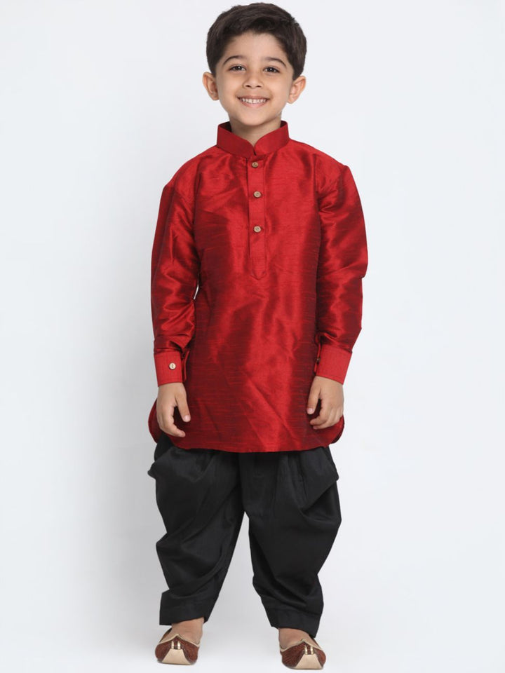 VASTRAMAY Boys' Maroon Cotton Silk Kurta and Dhoti Pant Set - qivii