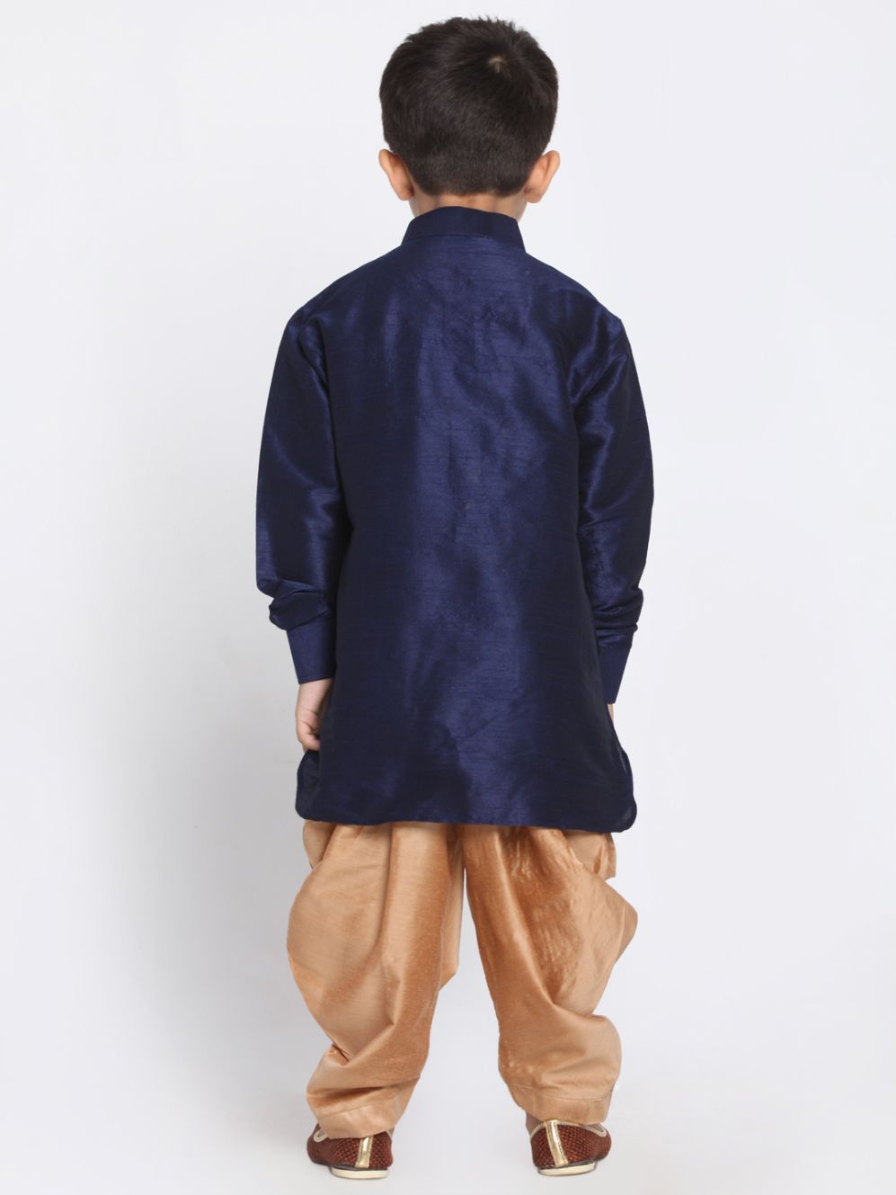VASTRAMAY Boys' Navy Blue Cotton Silk Blend Kurta and Dhoti Pant Set - qivii