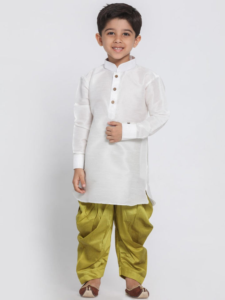VASTRAMAY Boys' White Cotton Silk Kurta and Dhoti Pant Set - qivii