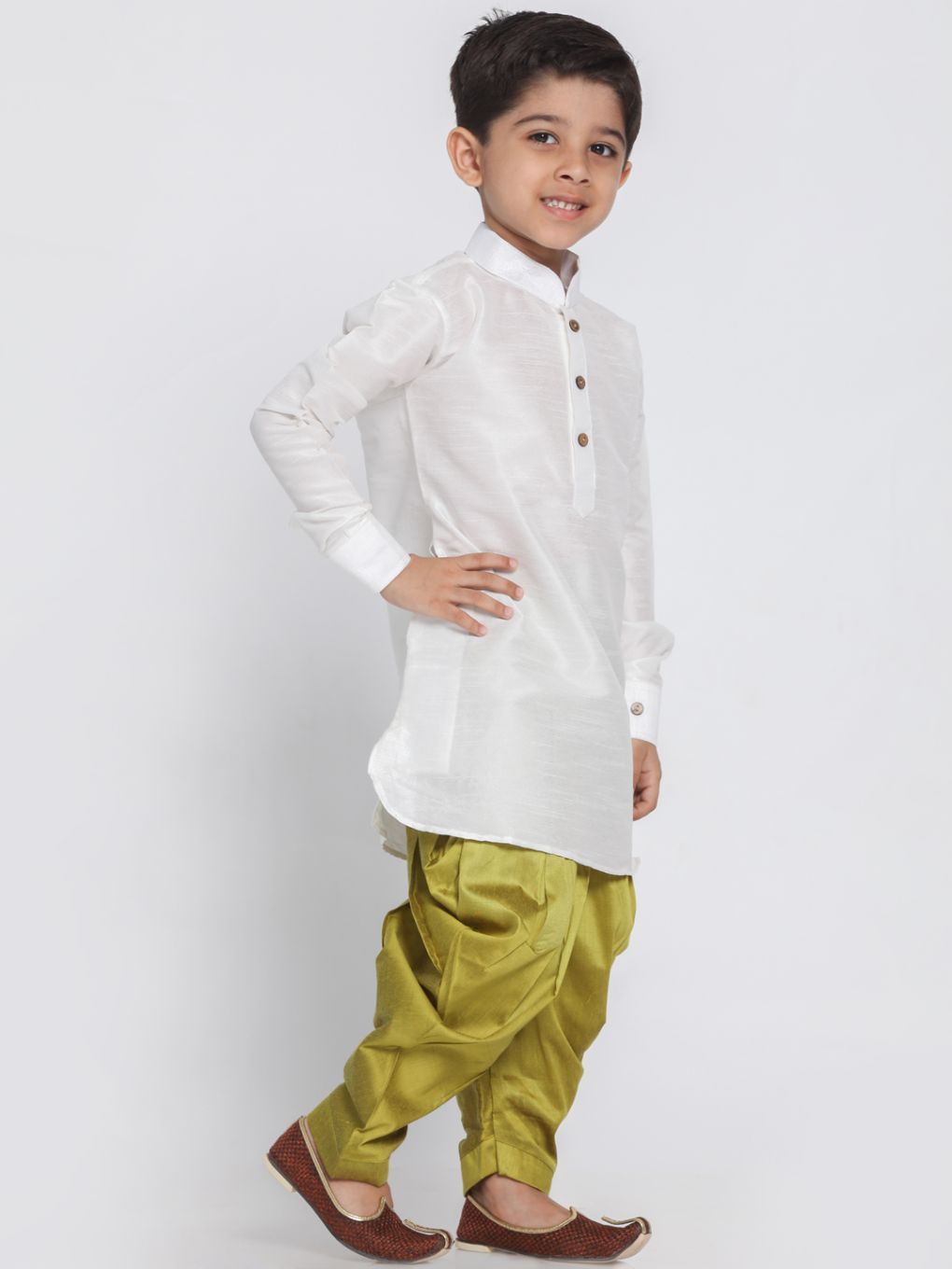 VASTRAMAY Boys' White Cotton Silk Kurta and Dhoti Pant Set - qivii
