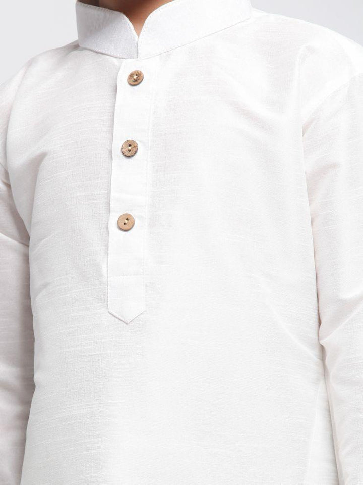 VASTRAMAY Boys' White Cotton Silk Kurta and Dhoti Pant Set - qivii