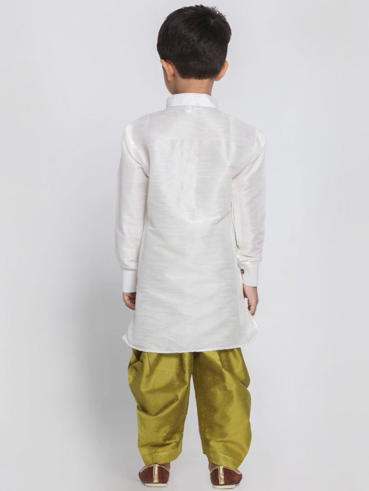 VASTRAMAY Boys' White Cotton Silk Kurta and Dhoti Pant Set - qivii