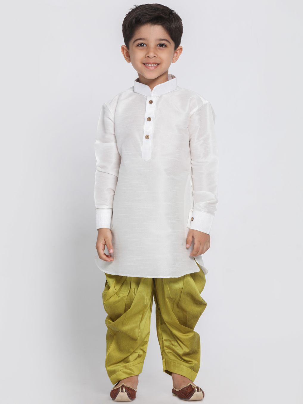VASTRAMAY Boys' White Cotton Silk Kurta and Dhoti Pant Set - qivii