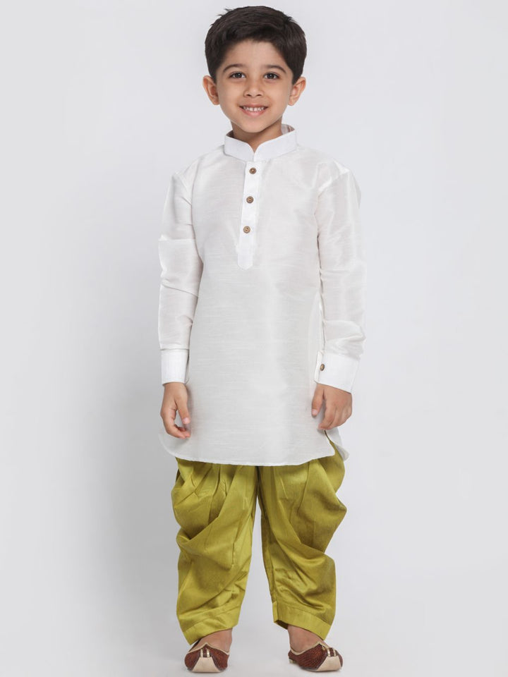 VASTRAMAY Boys' White Cotton Silk Kurta and Dhoti Pant Set - qivii