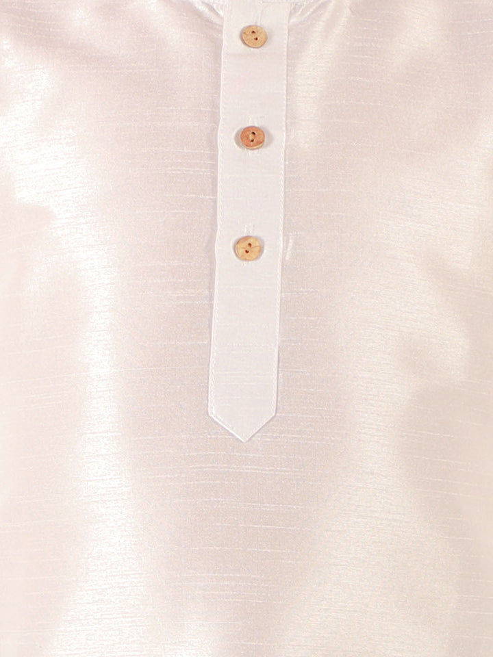 VASTRAMAY Boys' White Cotton Silk Kurta and Green Dhoti Pant Set - qivii