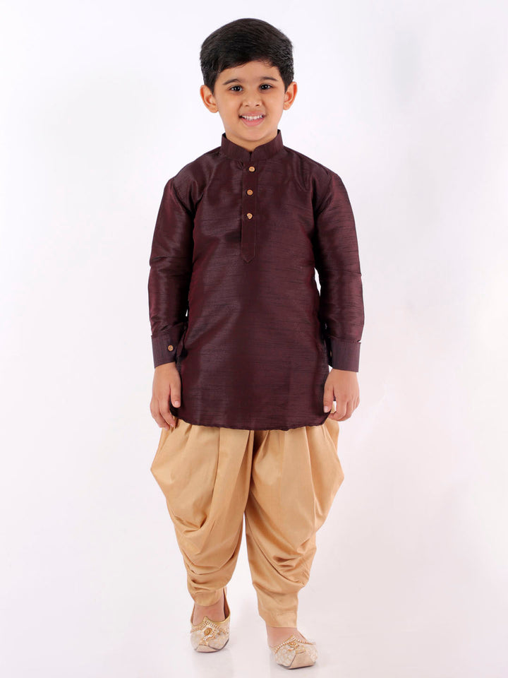 VASTRAMAY Boys' Wine Cotton Silk Blend Kurta and Dhoti Pant Set - qivii