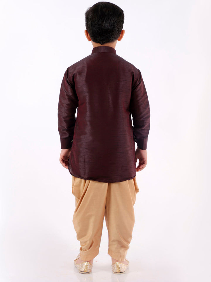 VASTRAMAY Boys' Wine Cotton Silk Blend Kurta and Dhoti Pant Set - qivii