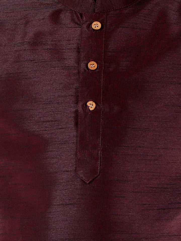 VASTRAMAY Boys' Wine Cotton Silk Blend Kurta and Dhoti Pant Set - qivii