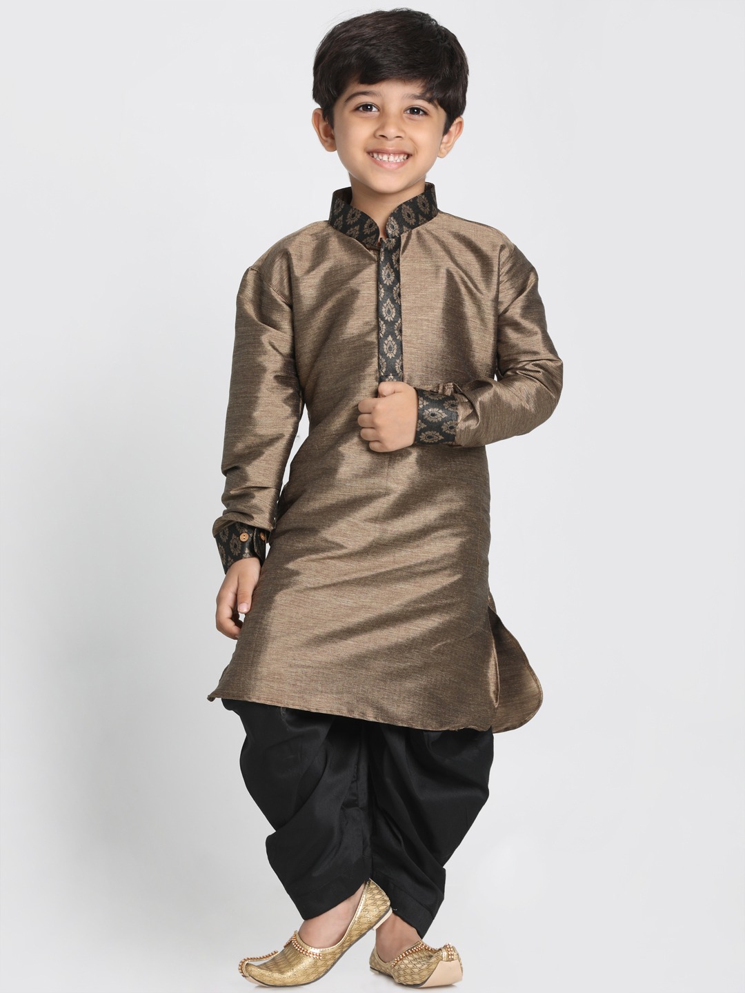 VASTRAMAY Boys' Black Cotton Silk Blend Kurta and Dhoti Pant Set - qivii