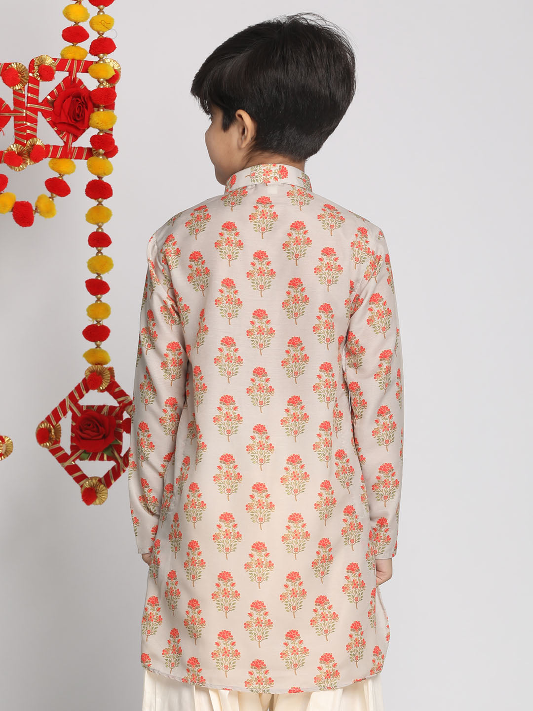 VASTRAMAY Boys' Multicolor-Base-Beige Printed Kurta - qivii