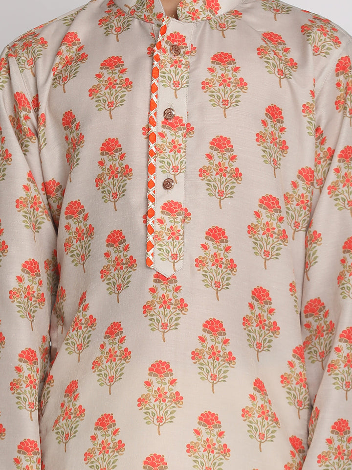 VASTRAMAY Boys' Multicolor-Base-Beige Printed Kurta - qivii