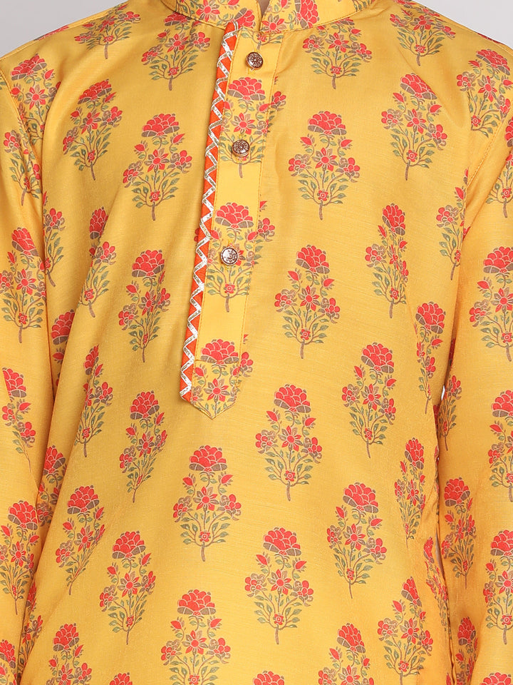 VASTRAMAY Boys' Multicolor-Base-Mustard Printed Kurta - qivii