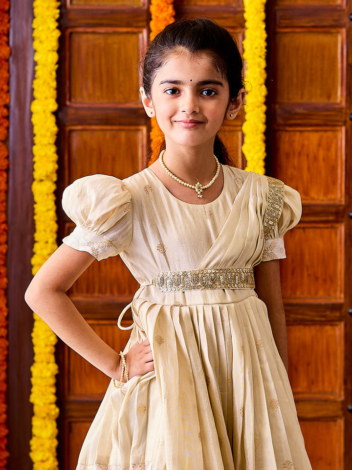 VASTRAMAY Girls' Gold Lehenga Set - qivii