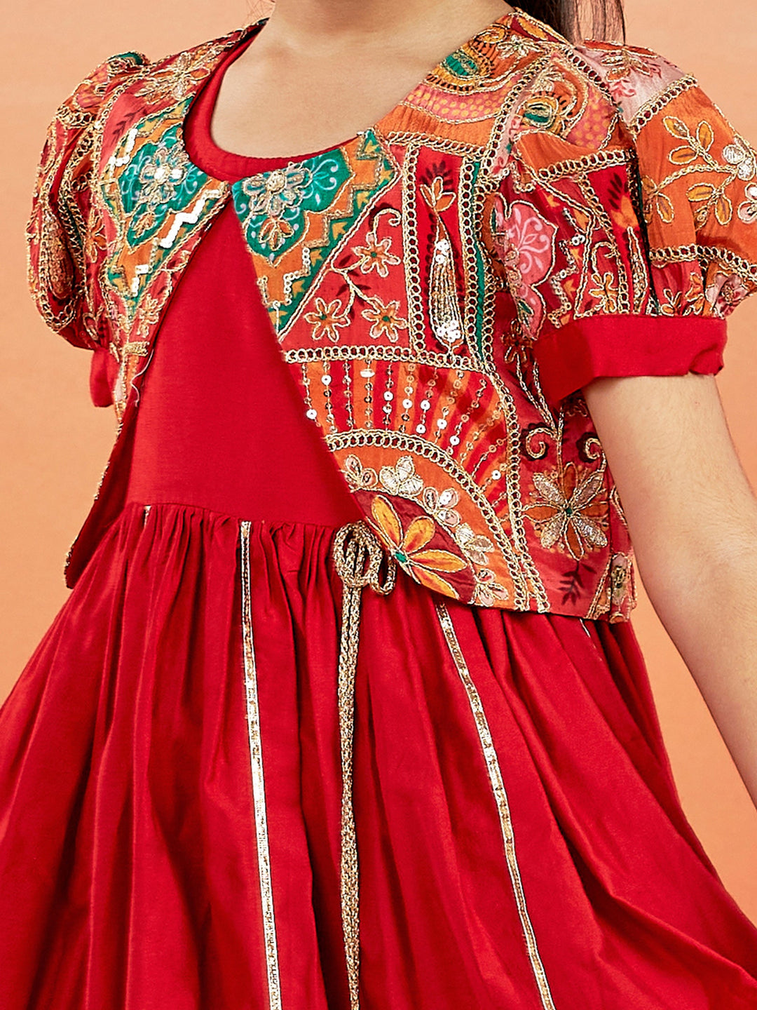 VASTRAMAY Girls' Red Anarkali Set - qivii