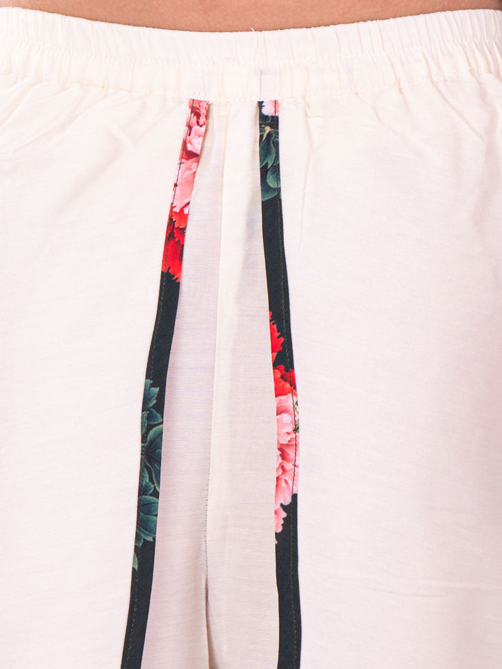 VASTRAMAY Girls' Floral Printed Cotton Silk Kurta And Tulip Pant Set - qivii