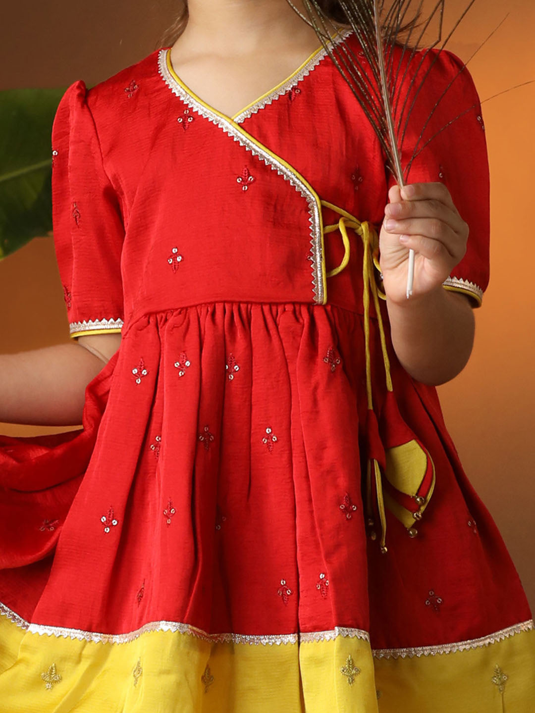 VASTRAMAY Girls' Red And Cream Dhoti Kurta Set - qivii